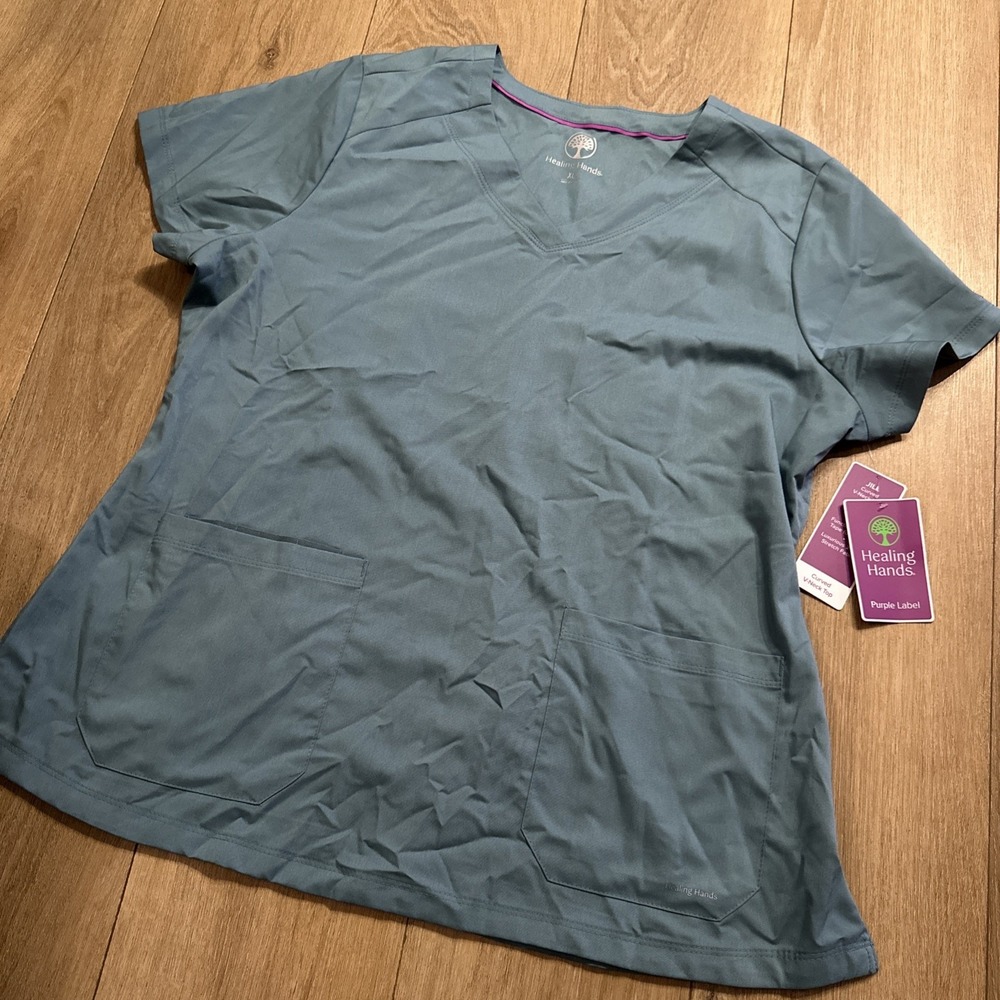 Healing Hands Purple Label Curved V Neck Scrub Top Women's Blue XL Jill Top